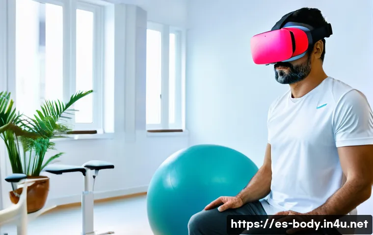 허리 통증 최신 치료 기술 - A modern physical therapy clinic in Spain featuring a middle-aged Hispanic man wearing comfortable a...